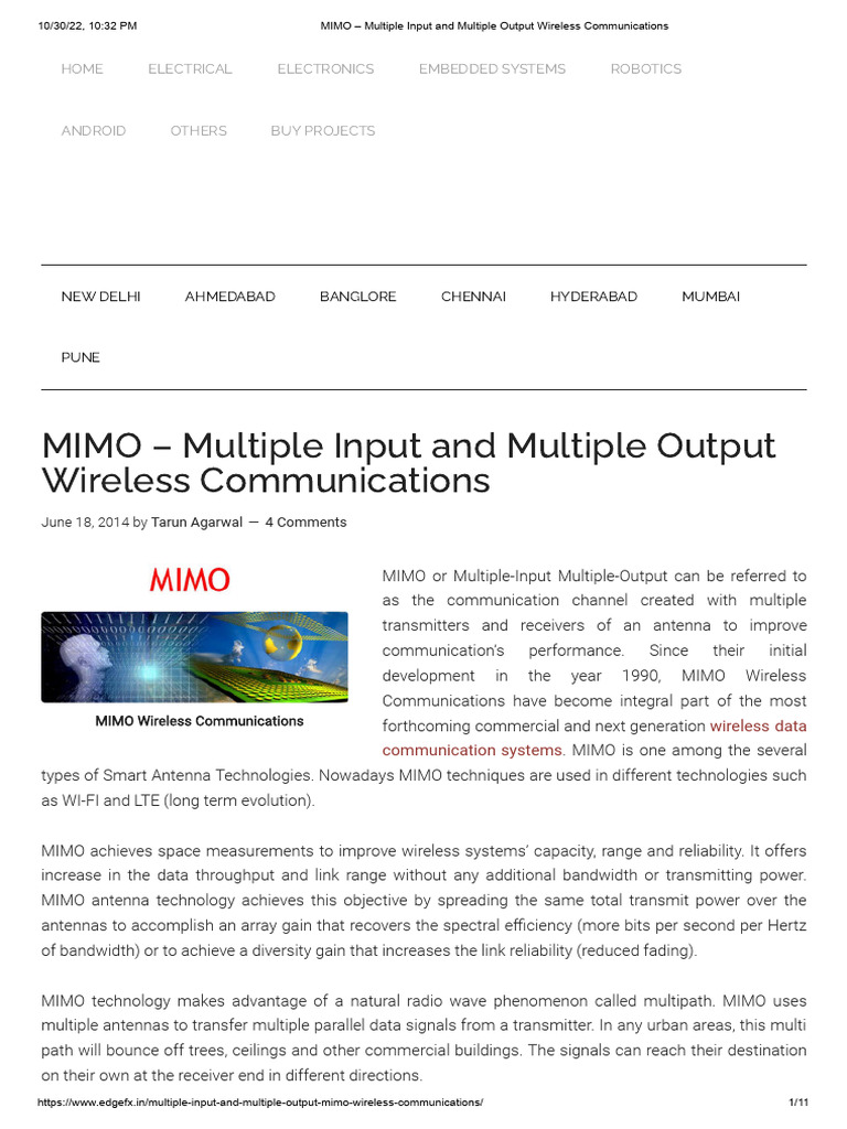 MIMO – Multiple Input and Multiple Output Wireless Communications | PDF ...