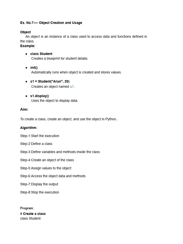Ex7 Object | PDF