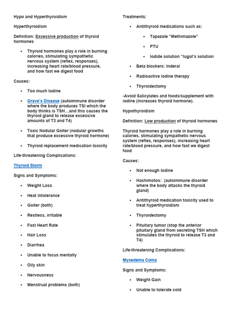 Hypothyroidism and Hyperthyroidism Notes | PDF | Thyroid | Hyperthyroidism