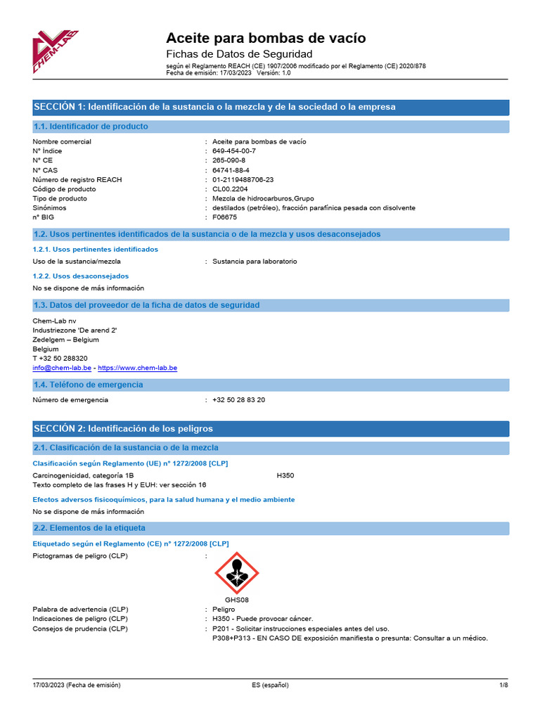 SDS CL00.2204 | PDF | Residuos peligrosos | Toxicidad