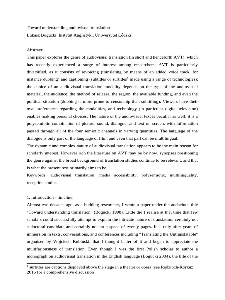 Toward Understanding Audiovisual Translation | PDF | Translations ...