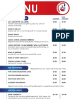 Kawana Surf Club Menu