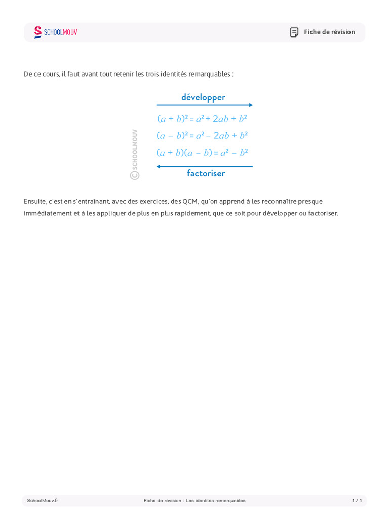 Les Identites Remarquables1 Fiche de Revision | PDF
