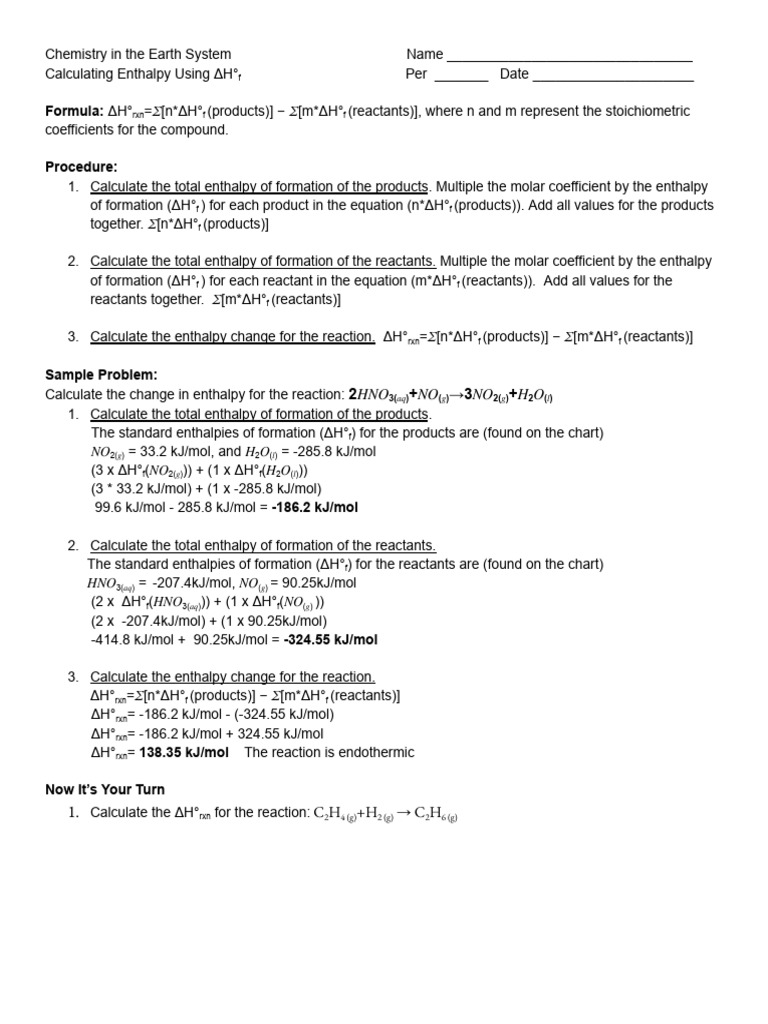 Copy of Calculating Enthalpy Using ΔH°f | PDF | Physical Sciences ...