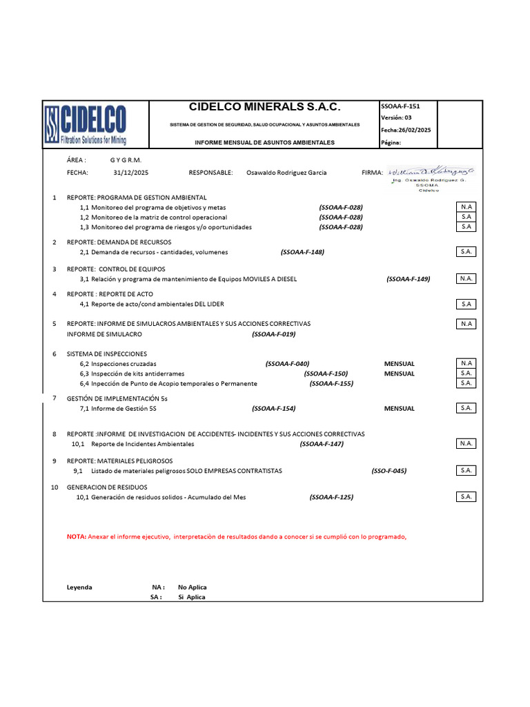 Informe Mensual de M.a.-Dic-2025 | PDF | Seguridad y salud ocupacional ...