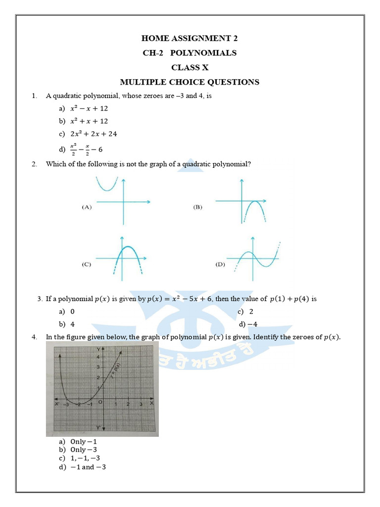 Class X Home Assignment 2 (Ch-2) | PDF | Polynomial | Zero Of A Function