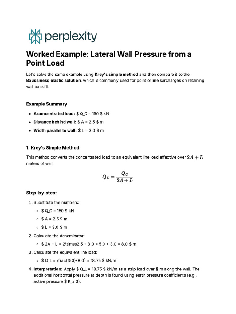 Worked Example - Lateral Wall Pressure From A Point | PDF | Pressure ...