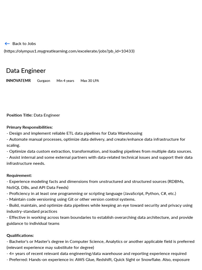 Data Engineer | PDF | Data | Computing