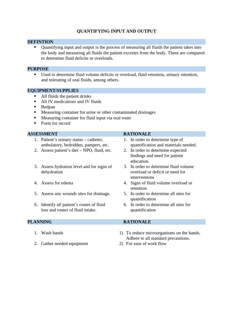 Quantifying Input and Output | PDF | Dehydration | Medical Specialties