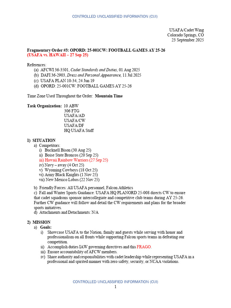 FRAGO 3 - Home Football Game 27 September 2025 | PDF | United States ...