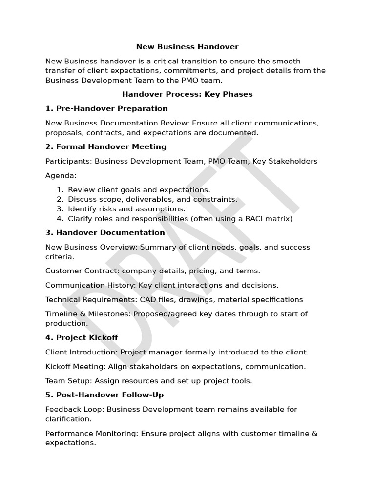 New Business Handover | PDF