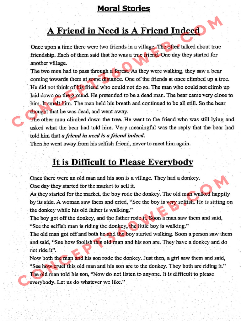 English Class 11 Moral Stories | PDF