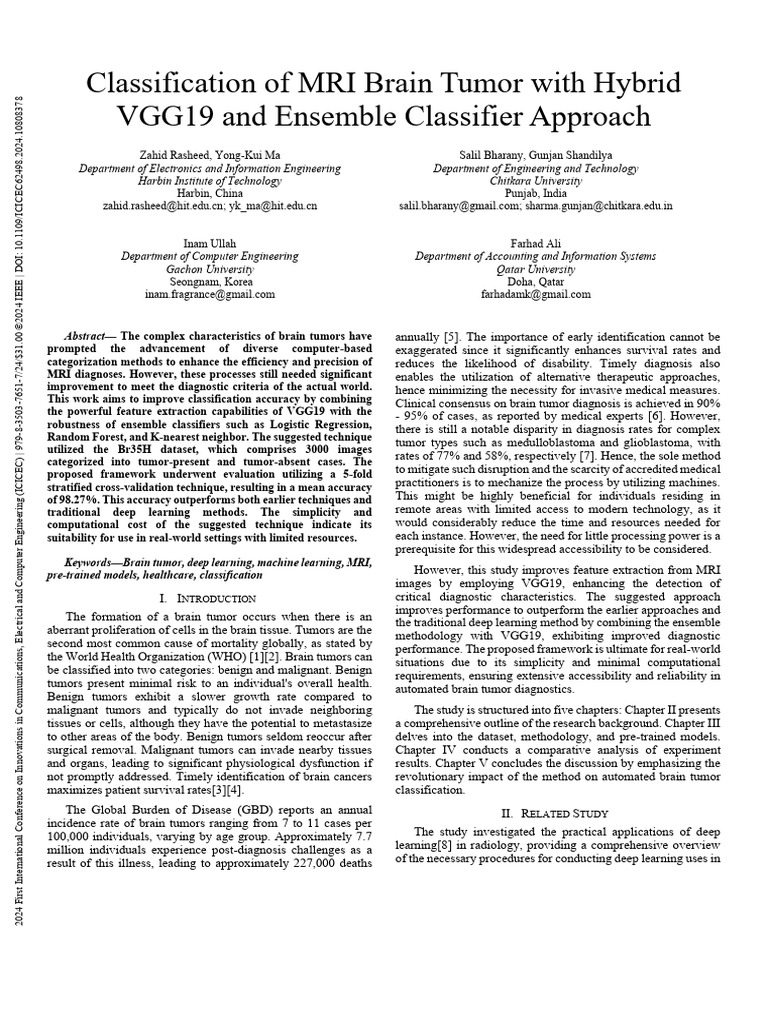 Classification of MRI Brain Tumor With Hybrid VGG19 and Ensemble ...