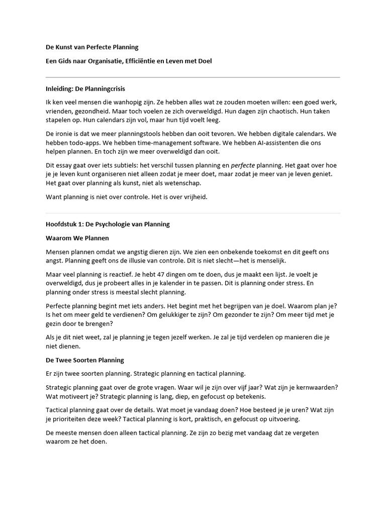 De Kunst van Perfecte Planning | PDF