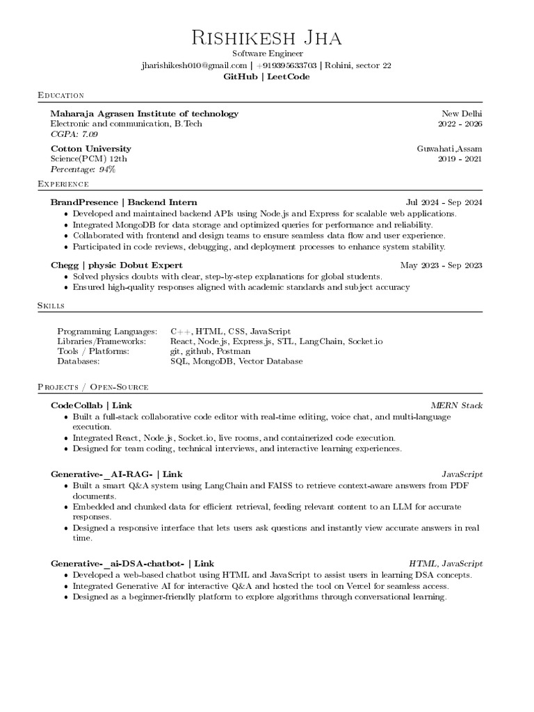 Rishikesh's Resume-Hackerresume | PDF | Java Script | Web Application