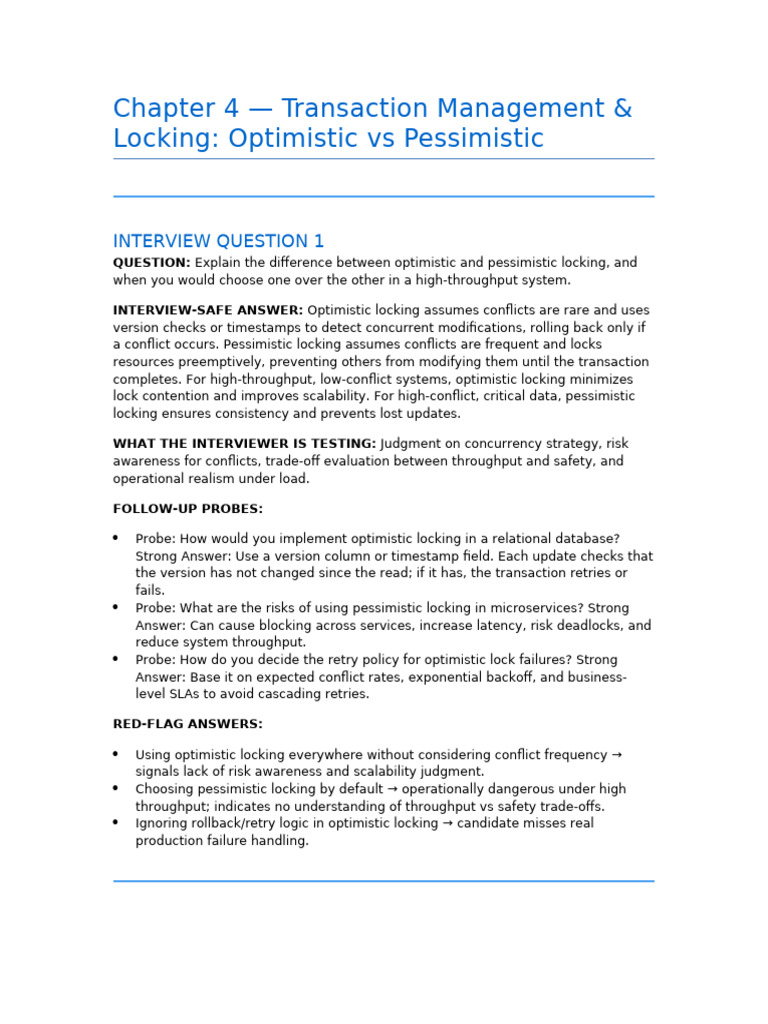 18 Transaction Management Locking Optimistic Vs Pessimistic Interview ...