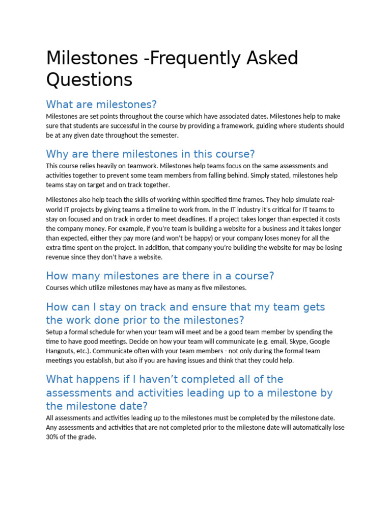 Milestones-Frequently Asked Questions | PDF
