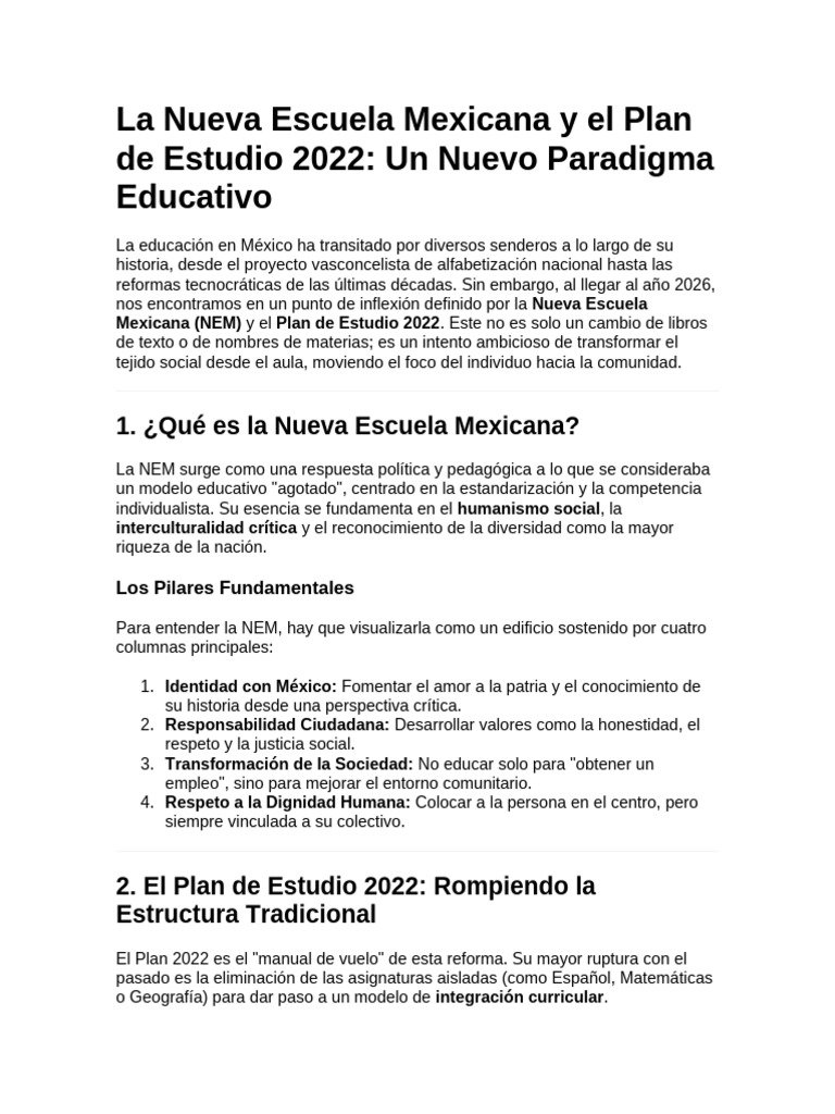 La Nueva Escuela Mexicana y El Plan de Estudio 2022 | PDF | Enseñando ...