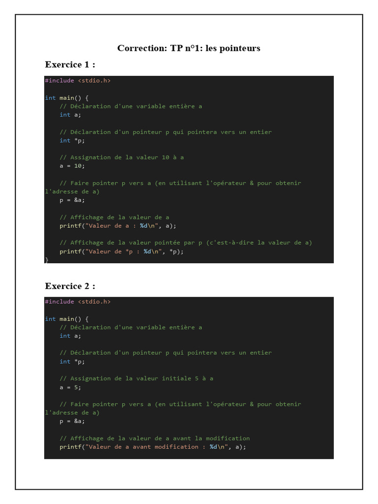 Correction TP n1 Les Pointeurs | PDF | Pointeur (programmation ...