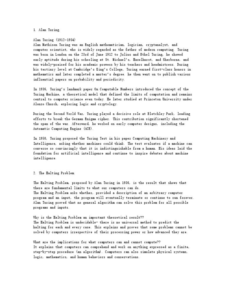 Alan Turing (Final) by Jesse Kyei. | PDF | Alan Turing | Algorithms