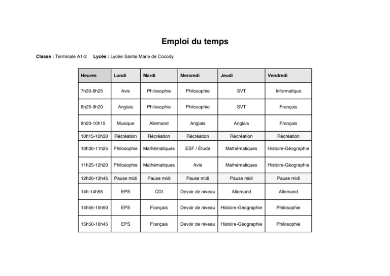 Emploi Du Temps | PDF