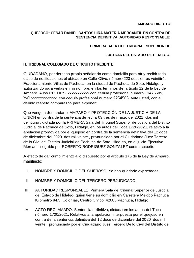Amparo Directo Mercantil | PDF | Caso de ley | Sentencia (ley)