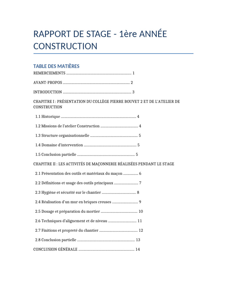 Rapport Stage 1ere Construction | PDF