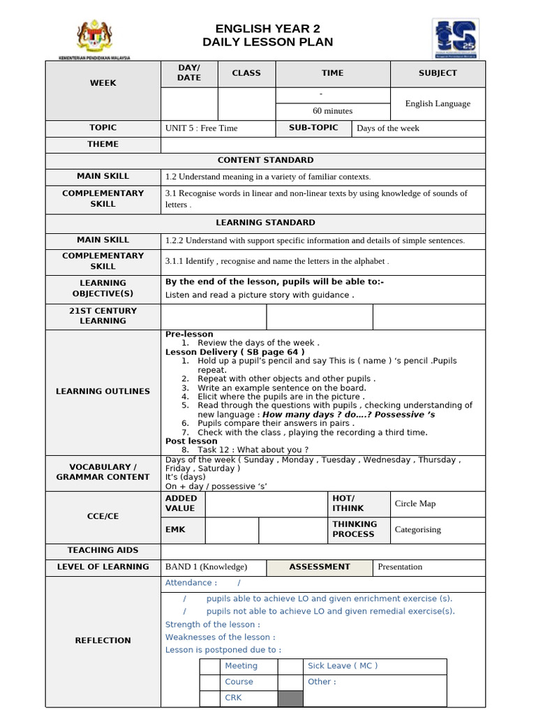 Week 4 - Unit 5 Free Tiime | PDF | English Language | Lesson Plan