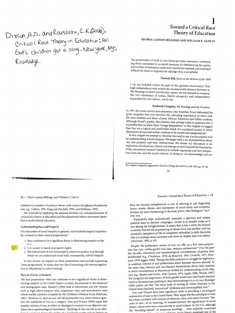 Toward a Critical Race Theory of Education | PDF