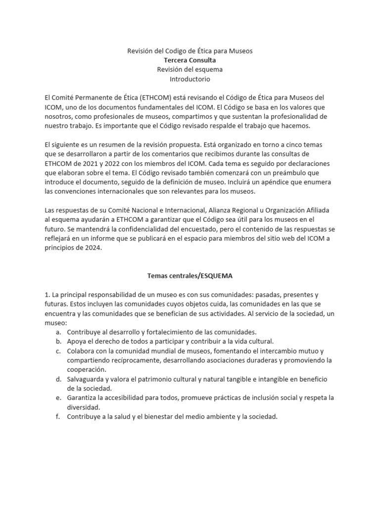 Revision Del Codigo de Etica para Museos | PDF | Museo