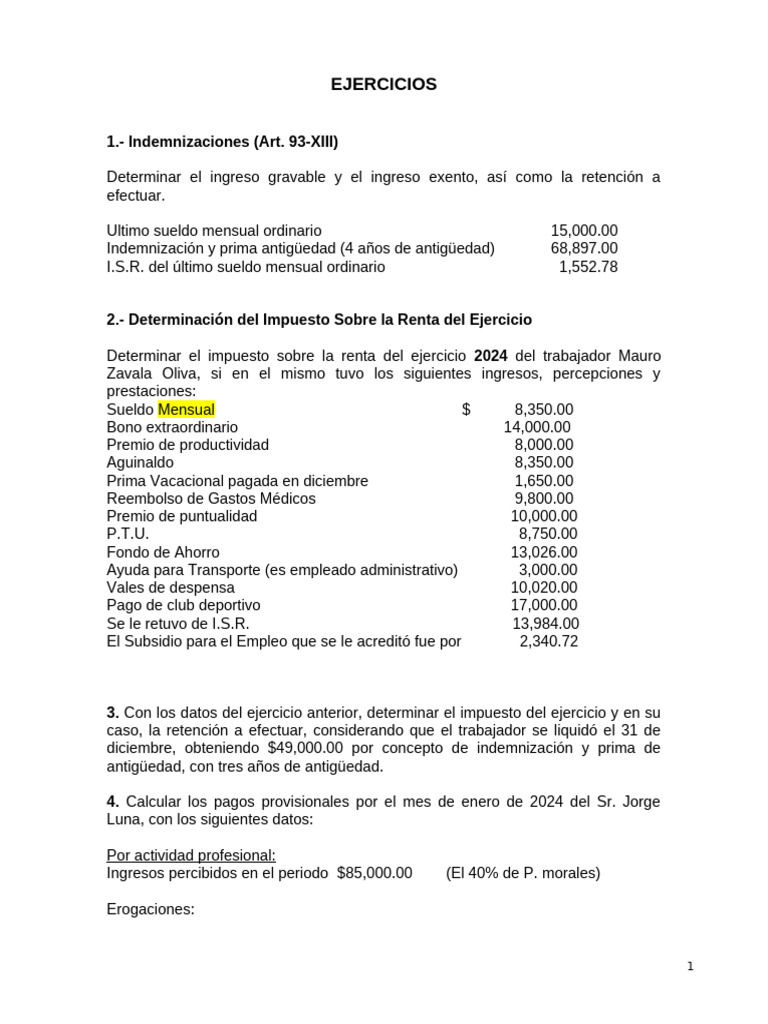 UP Ejercicios Personas Físicas 2024 | PDF | Impuesto sobre la renta ...