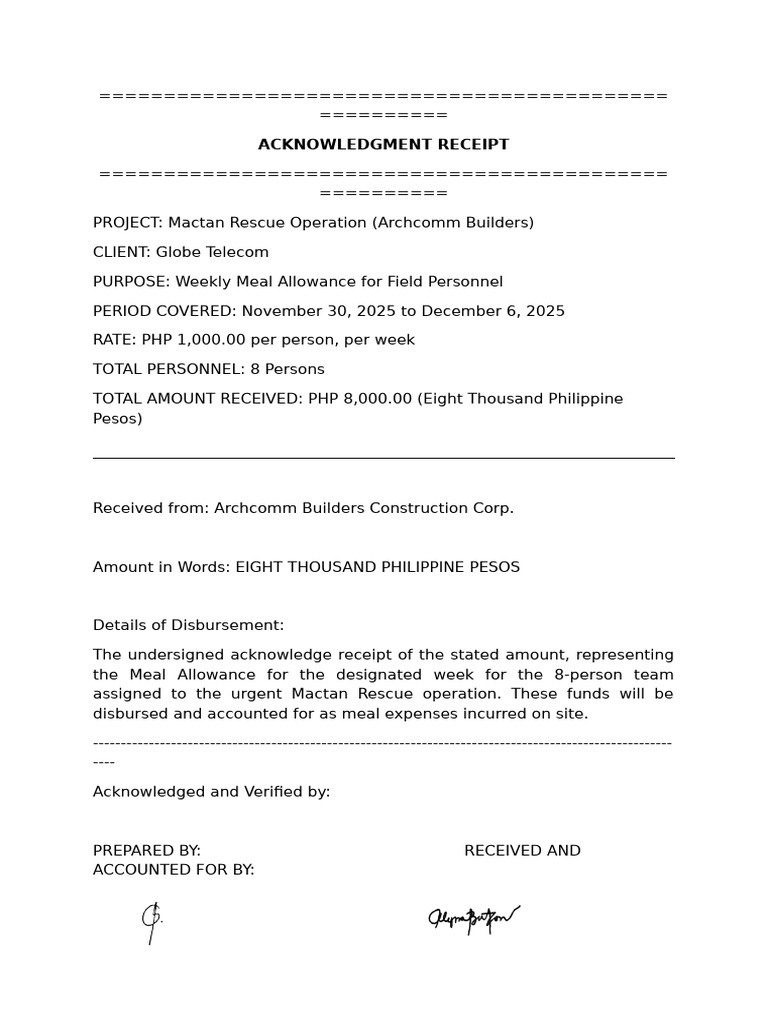 Acknowledgment Receipt | PDF