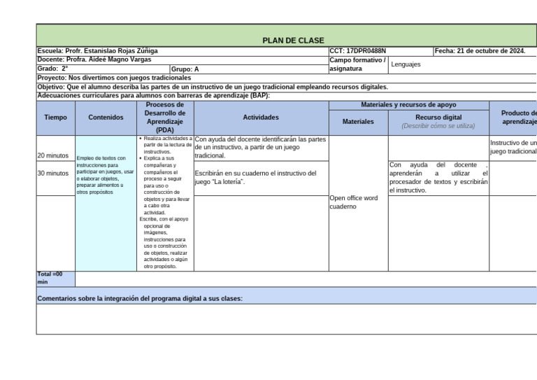 Plan de Clase UNETE 2°A | PDF | Aprendizaje | Modificación de ...
