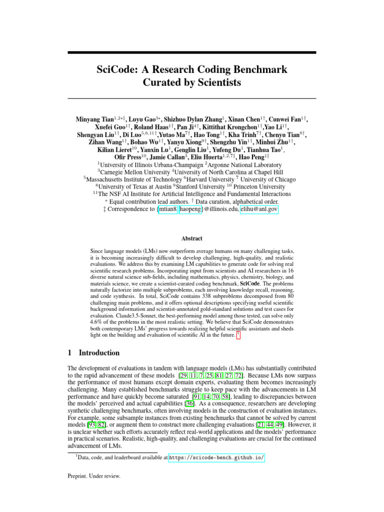SciCode - A Research Coding Benchmark | PDF | Artificial Intelligence ...