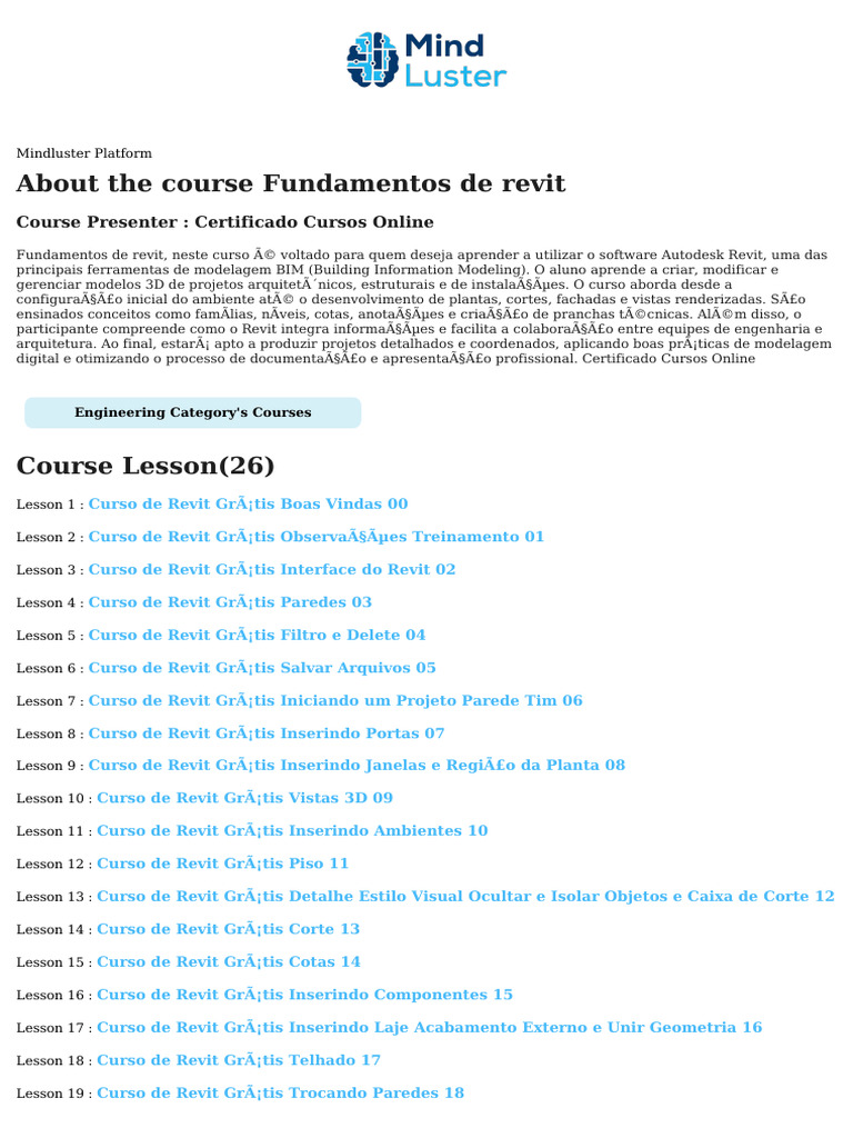 Fundamentos de Revit Course Content | PDF | Autodesk Revit | Engenharia ...