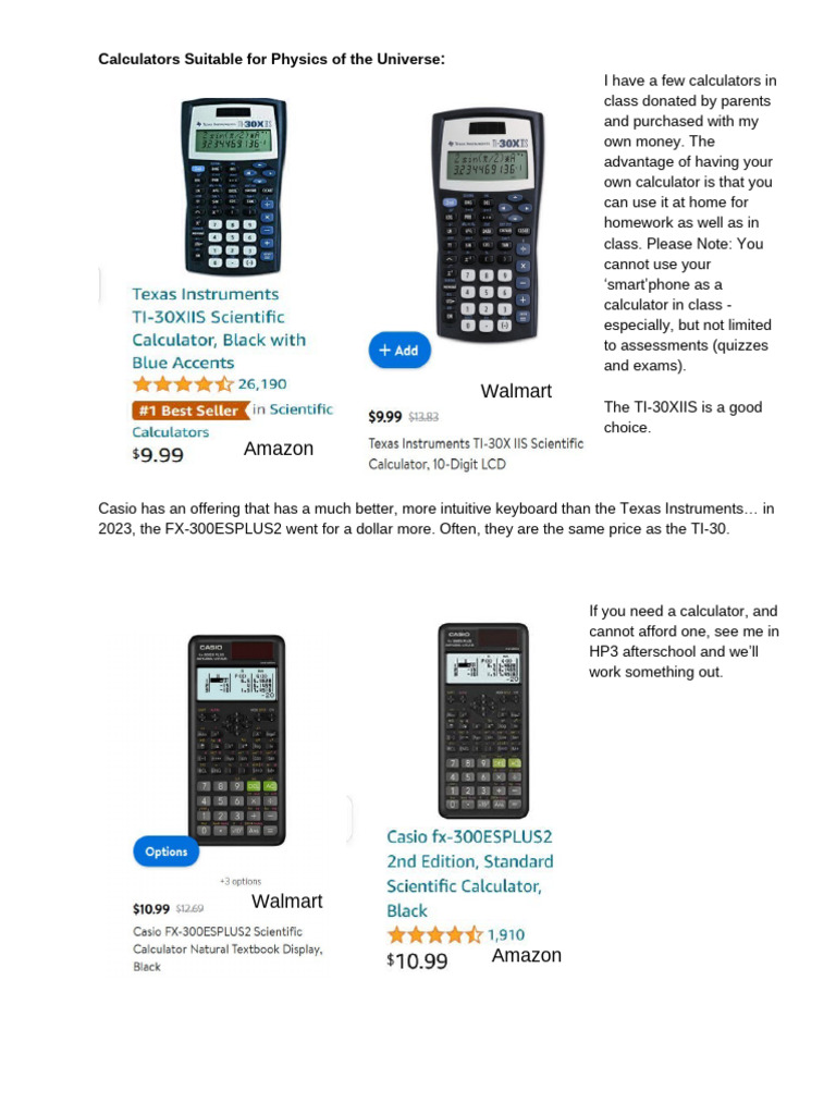 Calculators Suitable for Physics of the Universe | PDF