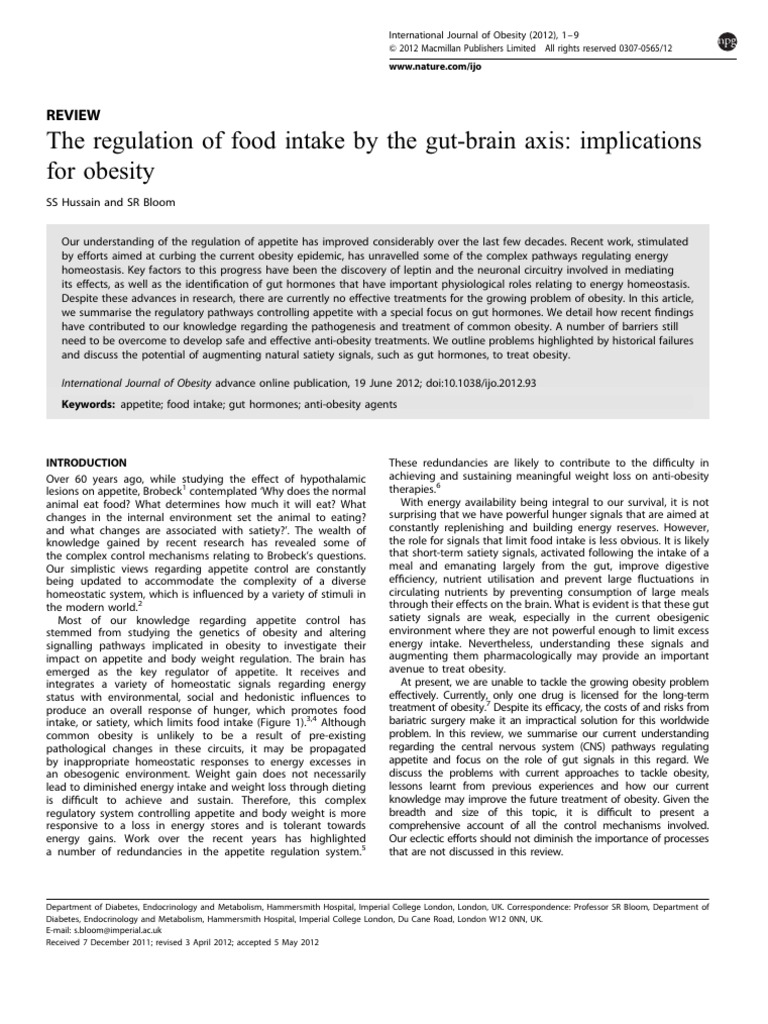 The Regulation of Food Intake by The The Gut-Brain Axis-Implications ...