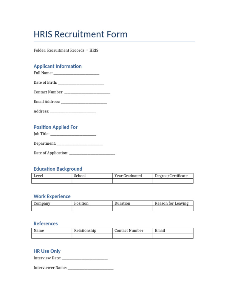 HRIS Recruitment Form | PDF