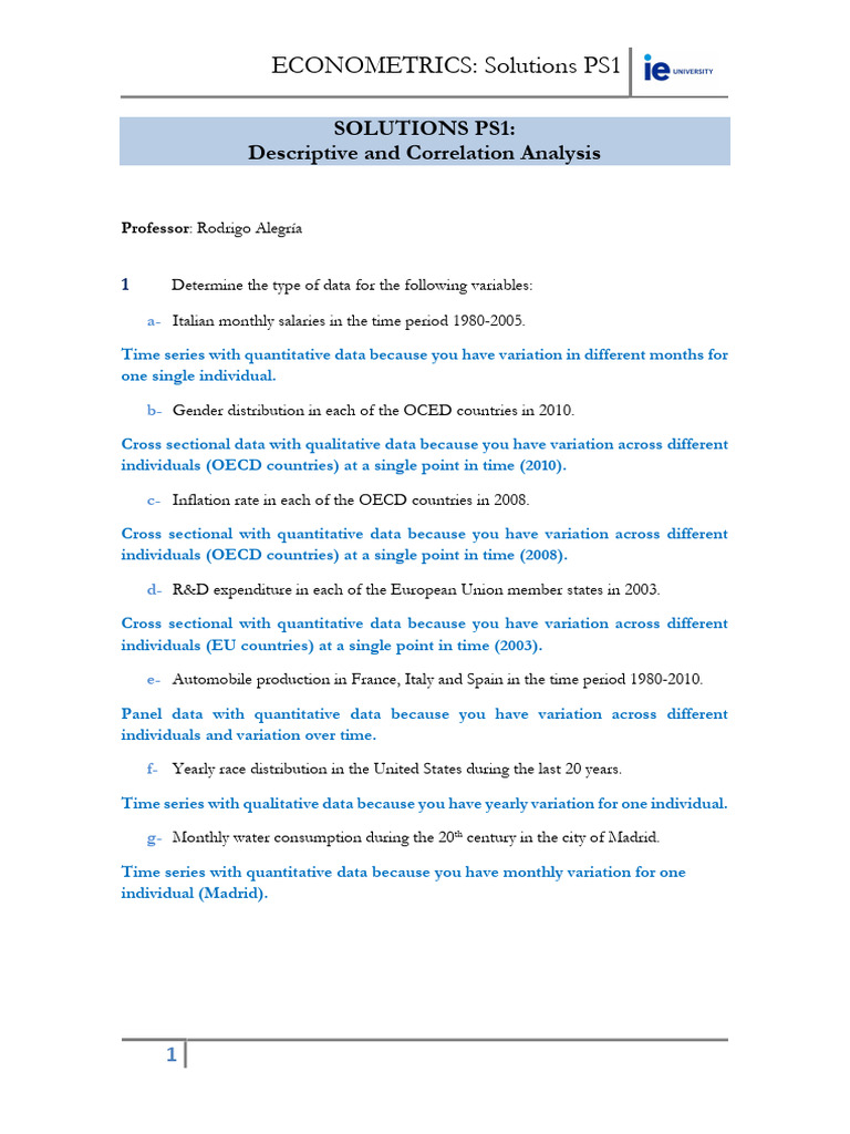 Solutions PS1 | PDF | Estimator | Covariance