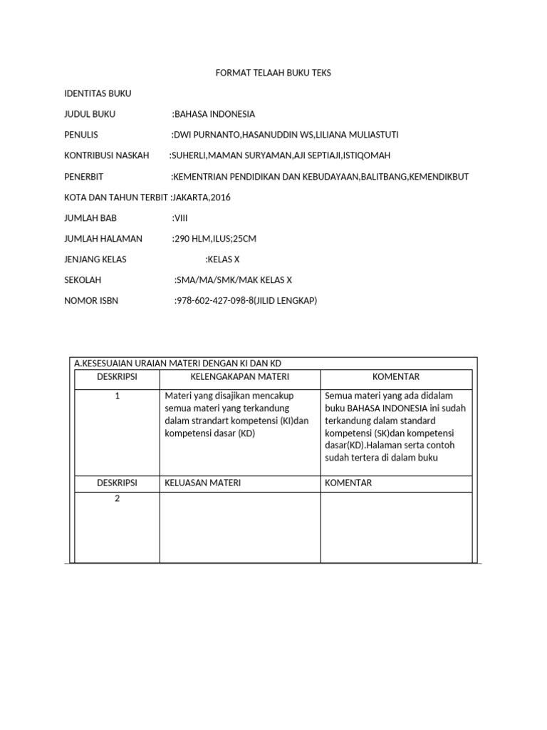 Format Telaah Buku Teks | PDF