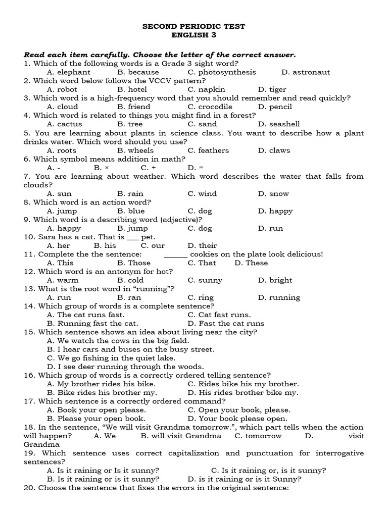 English q2 Test | PDF | Birds | Plants