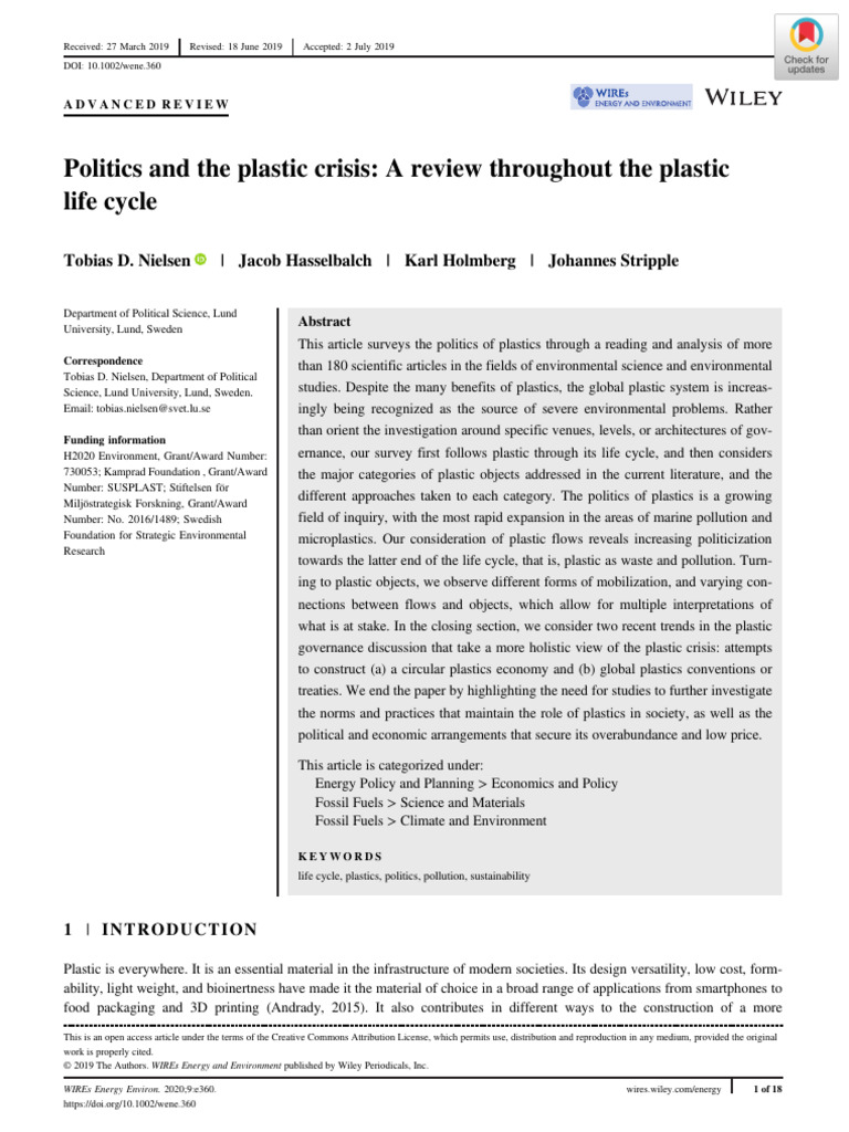 Politics and the Plastic Crisis_Nielsen Et.al. | PDF | Recycling | Plastic