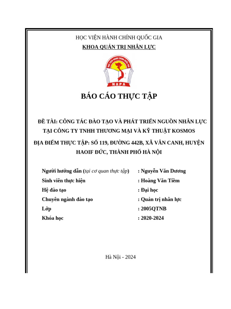 Công Tác Đào Tạo Và Phát Triển Nguồn Nhân Lực Tại Công Ty Tnhh Thương ...
