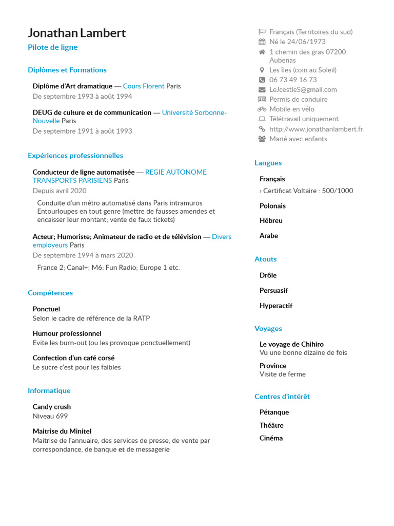 CV Jonathan Lambert | PDF