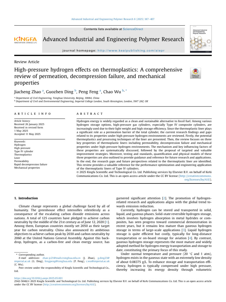 High Pressure Hydrogen Effects On Thermoplastics A Comprehensive Review ...