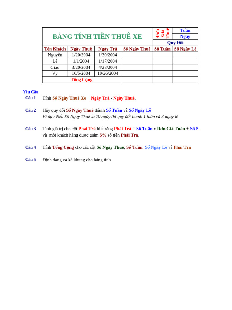 Bai Tap Thuc Hanh Excel | PDF