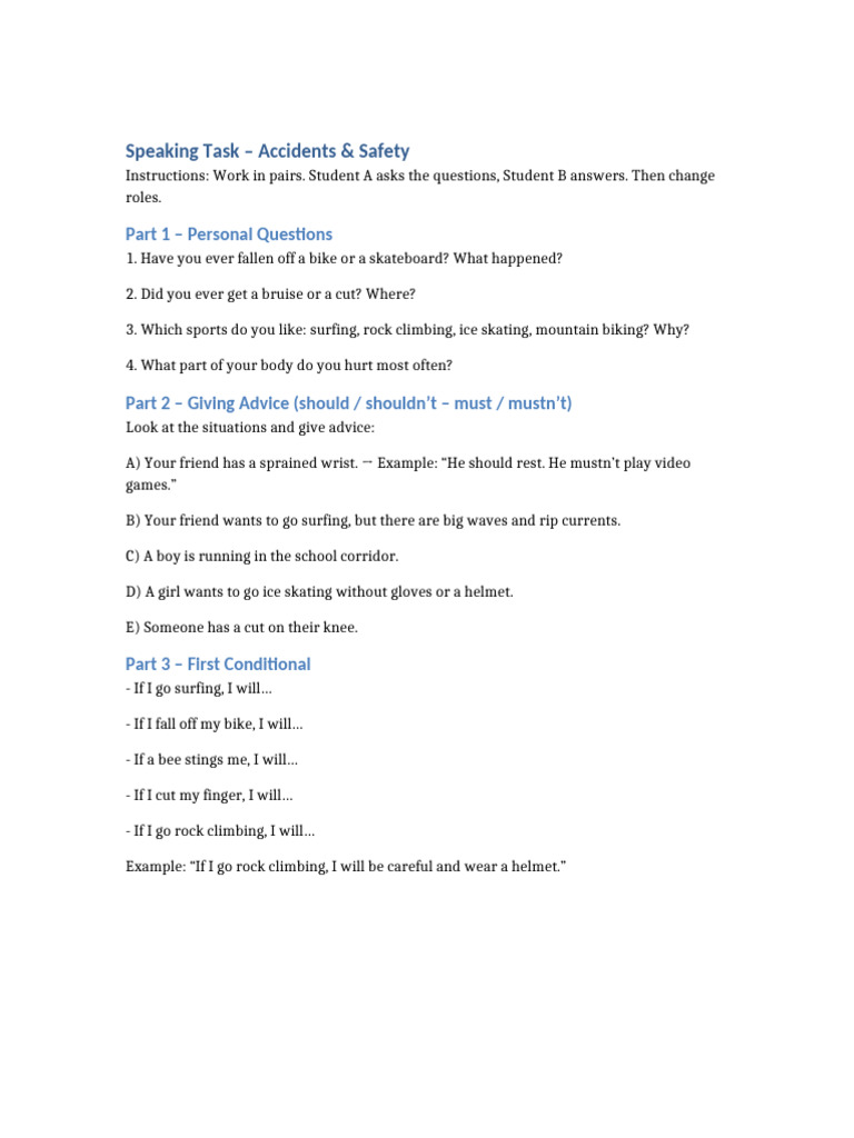 Speaking Task A2 | PDF