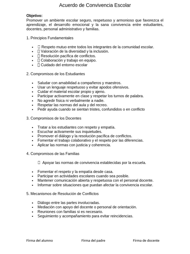Acuerdo de Convivencia Escolar | PDF