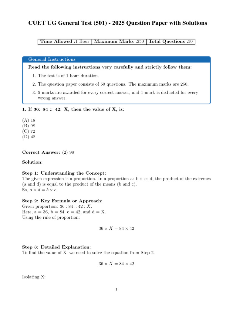 CUET UG 2025 General Test Copy Sol | PDF | Area | Median