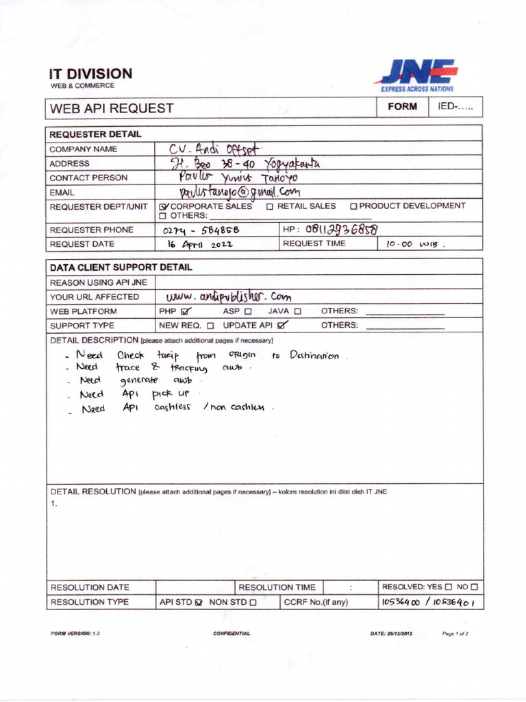 Form API Andi Offset Organic Account | PDF